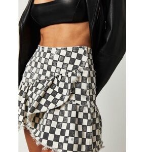 MOTHER Black and White Checkered Mini Skirt